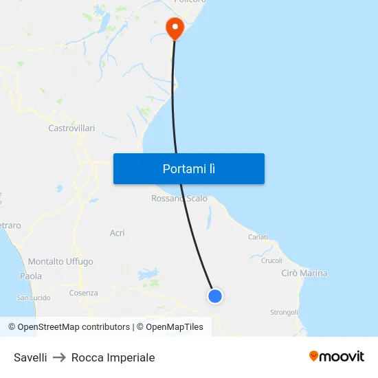 Savelli to Rocca Imperiale map