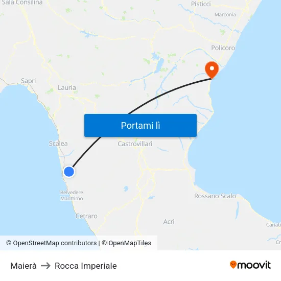 Maierà to Rocca Imperiale map