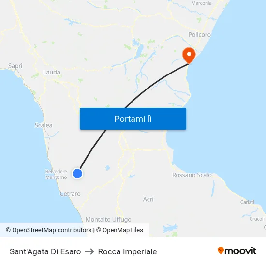 Sant'Agata Di Esaro to Rocca Imperiale map