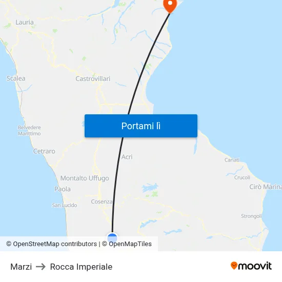 Marzi to Rocca Imperiale map