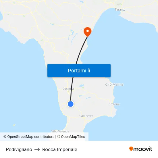 Pedivigliano to Rocca Imperiale map