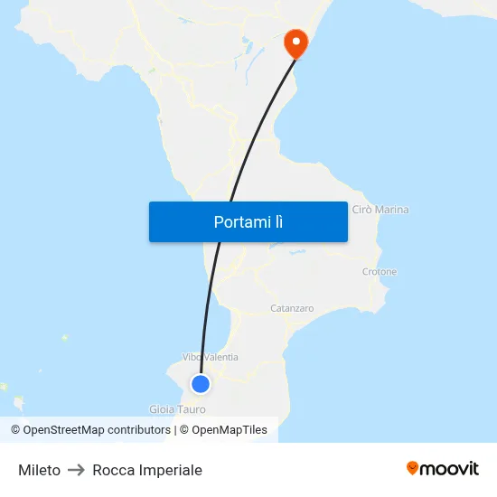 Mileto to Rocca Imperiale map