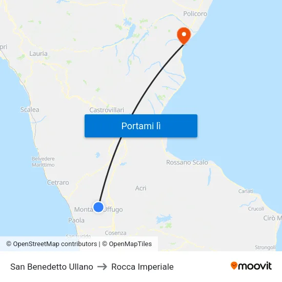 San Benedetto Ullano to Rocca Imperiale map