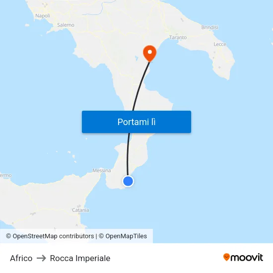 Africo to Rocca Imperiale map