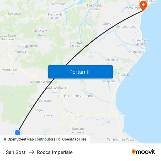 San Sosti to Rocca Imperiale map