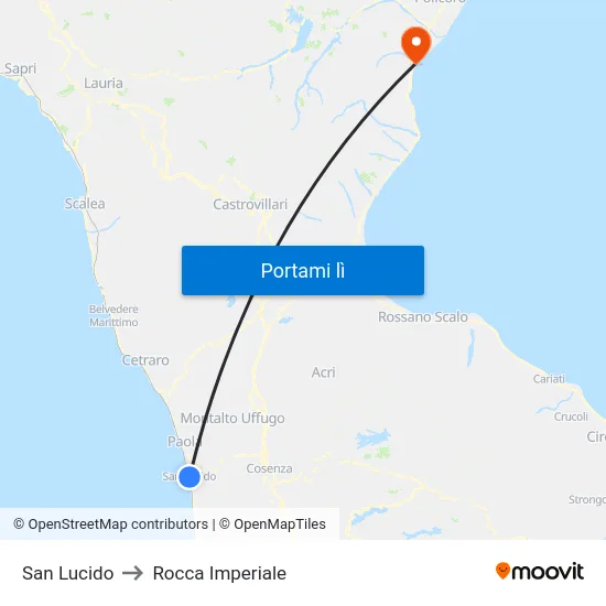 San Lucido to Rocca Imperiale map