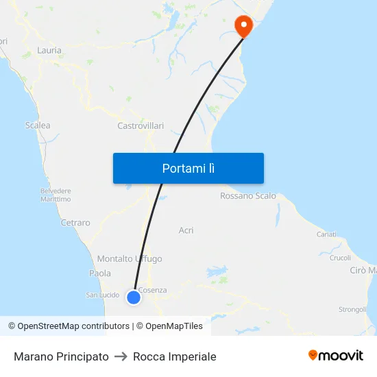 Marano Principato to Rocca Imperiale map