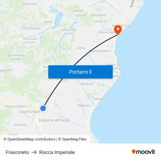 Frascineto to Rocca Imperiale map