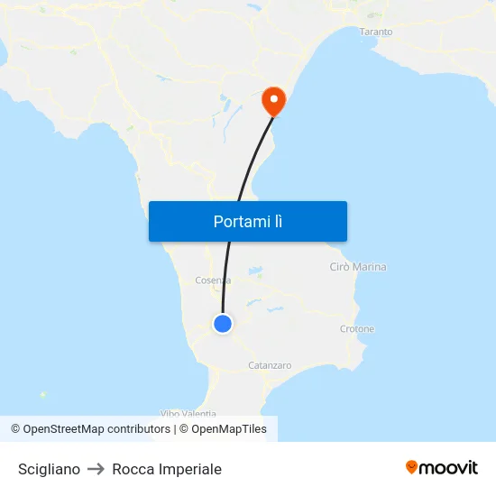 Scigliano to Rocca Imperiale map