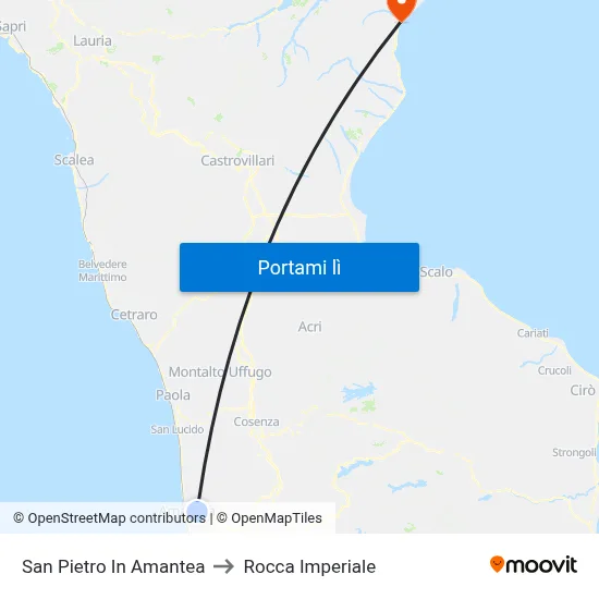 San Pietro In Amantea to Rocca Imperiale map