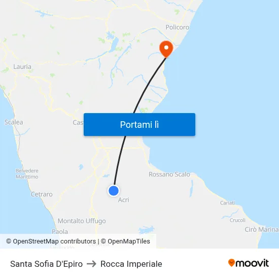 Santa Sofia D'Epiro to Rocca Imperiale map