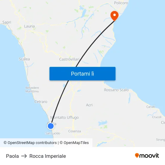 Paola to Rocca Imperiale map
