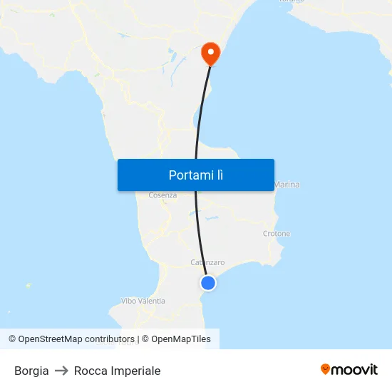Borgia to Rocca Imperiale map