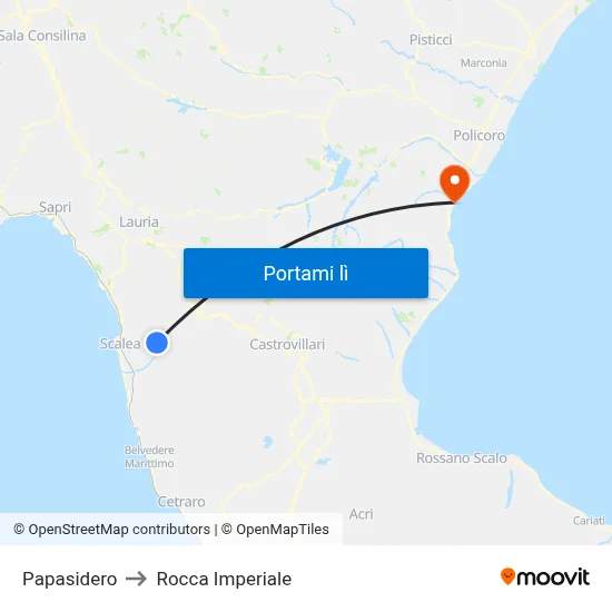 Papasidero to Rocca Imperiale map