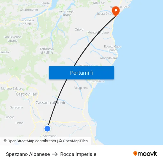 Spezzano Albanese to Rocca Imperiale map