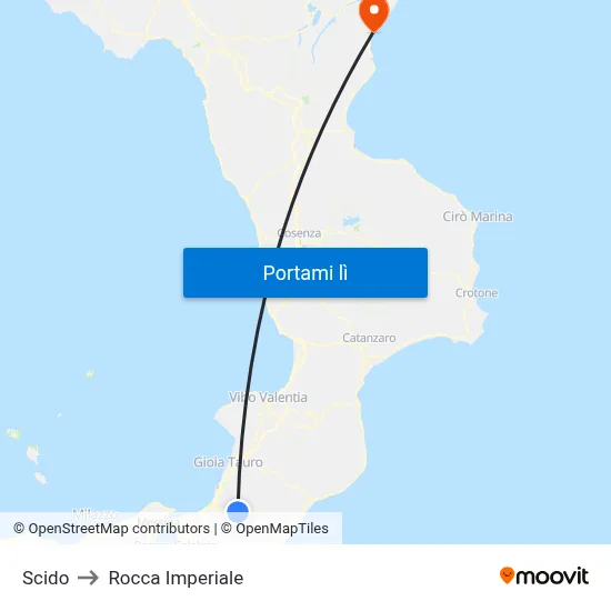Scido to Rocca Imperiale map