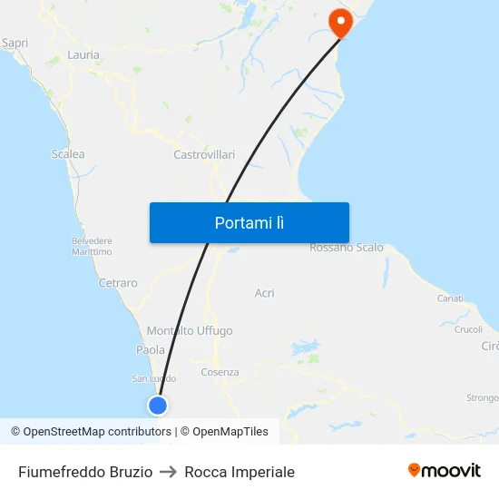 Fiumefreddo Bruzio to Rocca Imperiale map