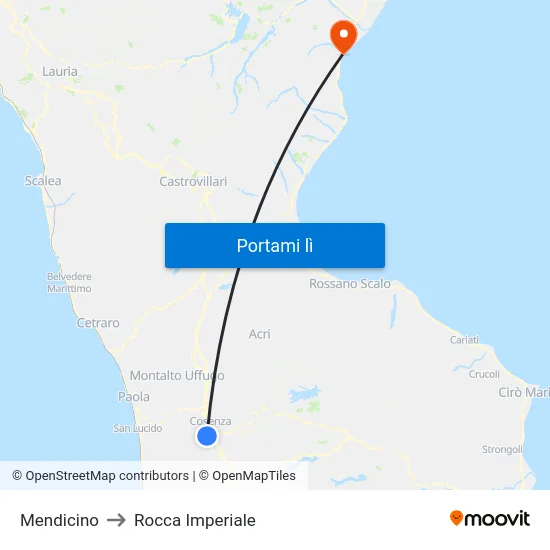 Mendicino to Rocca Imperiale map