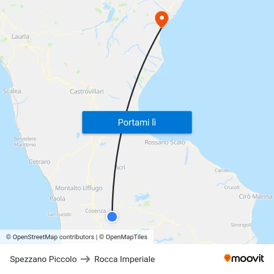 Spezzano Piccolo to Rocca Imperiale map