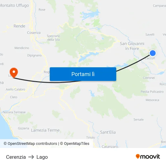 Cerenzia to Lago map