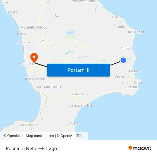 Rocca Di Neto to Lago map