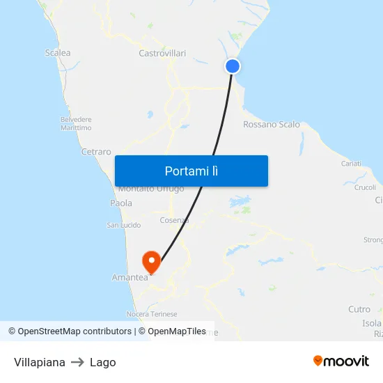 Villapiana to Lago map