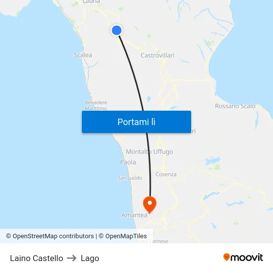 Laino Castello to Lago map