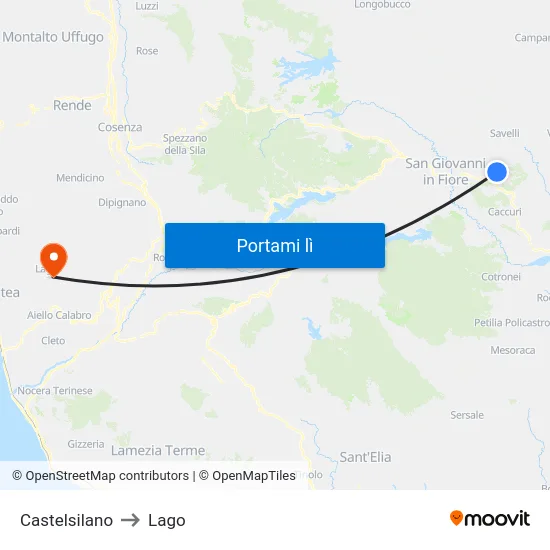 Castelsilano to Lago map