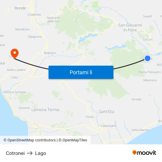 Cotronei to Lago map