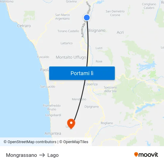 Mongrassano to Lago map