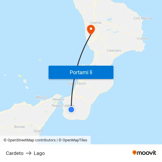 Cardeto to Lago map