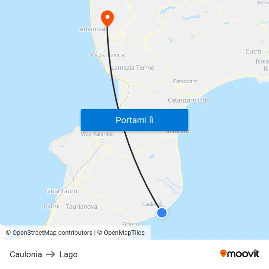 Caulonia to Lago map