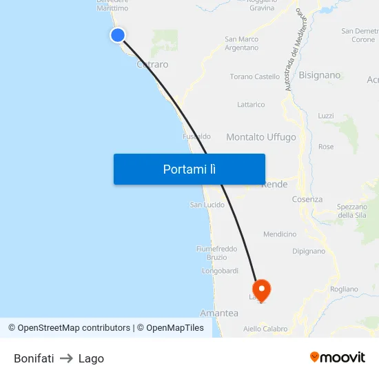 Bonifati to Lago map