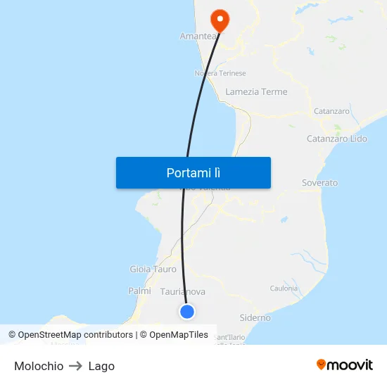 Molochio to Lago map