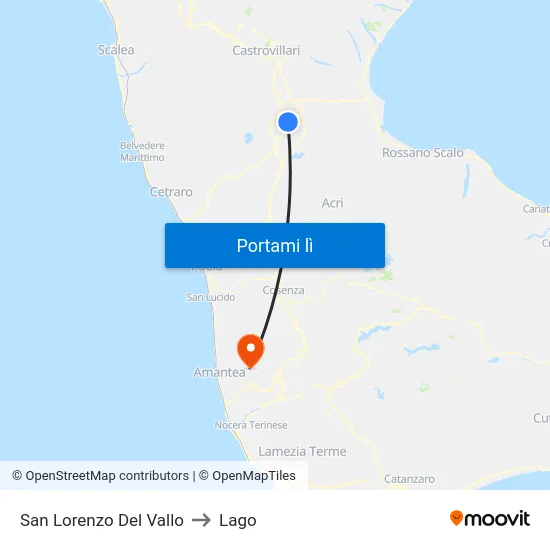 San Lorenzo Del Vallo to Lago map