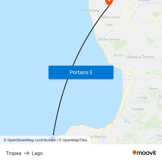 Tropea to Lago map