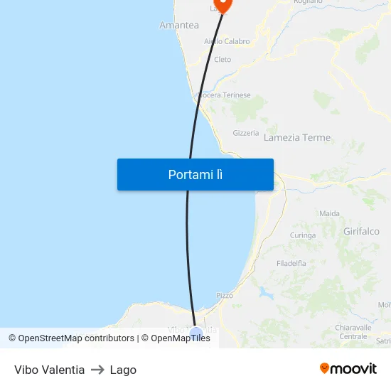 Vibo Valentia to Lago map