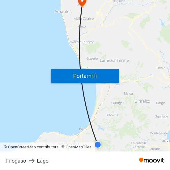 Filogaso to Lago map