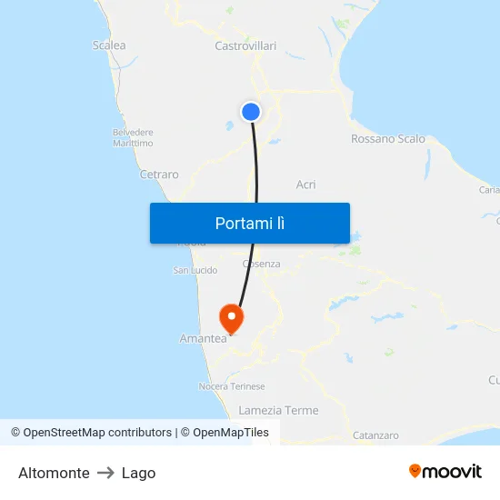 Altomonte to Lago map