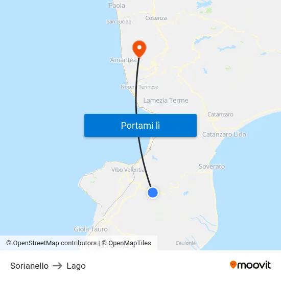 Sorianello to Lago map