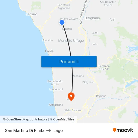 San Martino Di Finita to Lago map