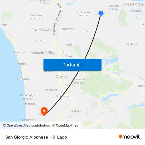 San Giorgio Albanese to Lago map