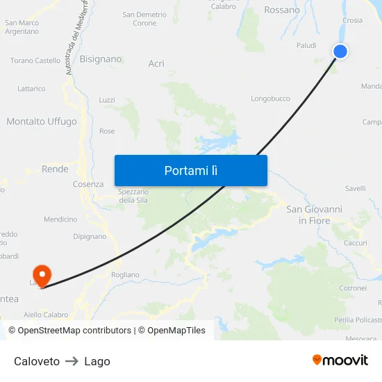 Caloveto to Lago map