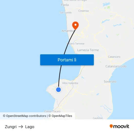 Zungri to Lago map