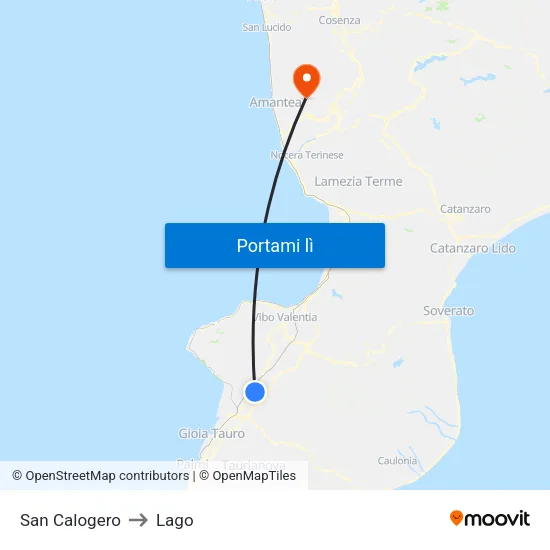 San Calogero to Lago map