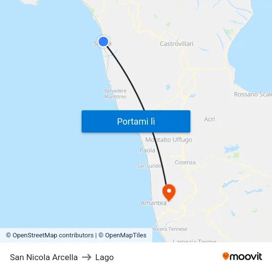 San Nicola Arcella to Lago map