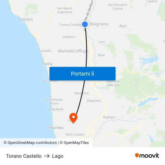 Torano Castello to Lago map