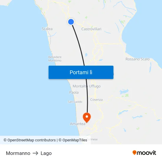 Mormanno to Lago map