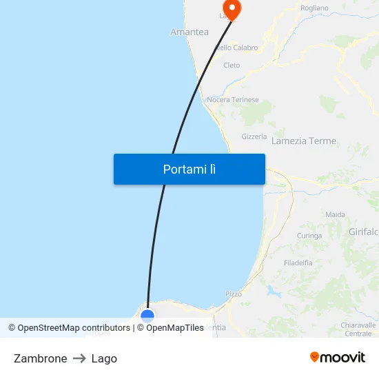 Zambrone to Lago map