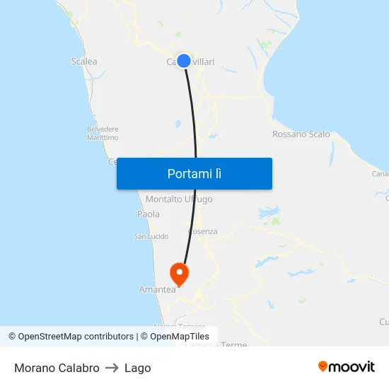 Morano Calabro to Lago map